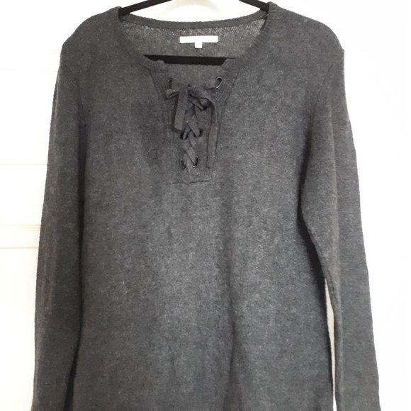 Alfred Sung Sweater - Charcoal Grey - Size Large - Grommet & Tie Neckline - Picture 2 of 5